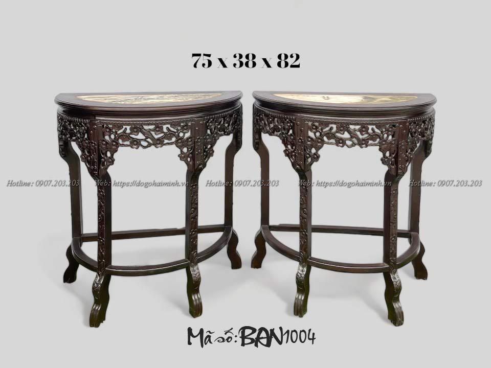 bàn bán nguyệt đục hoa mai gỗ gụ mẫu cổ