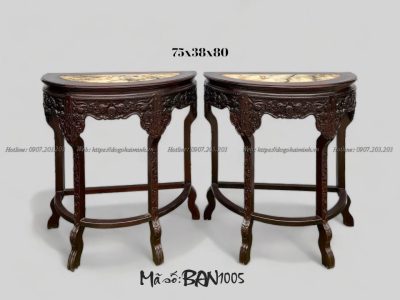 bàn bán nguyệt đục lựu bày đồ gỗ gụ
