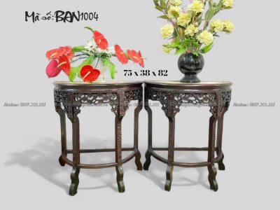 bàn bán nguyệt hoa mai gỗ gụ bày đồ