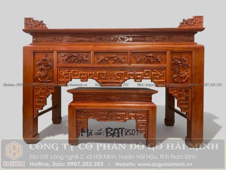 bàn thờ triện o xa gỗ gõ đỏ 2m17