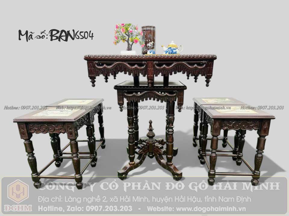 bộ bàn 4 đôn ghế vuông gỗ gụ giá rẻ