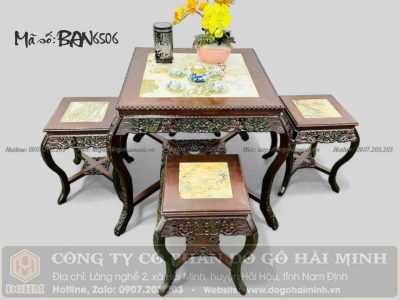 bộ bàn ghế đôn vuông hoa mai