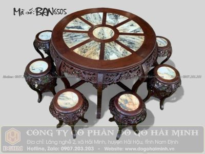 bộ bàn tròn 8 ghế đôn hoa mai gỗ gụ