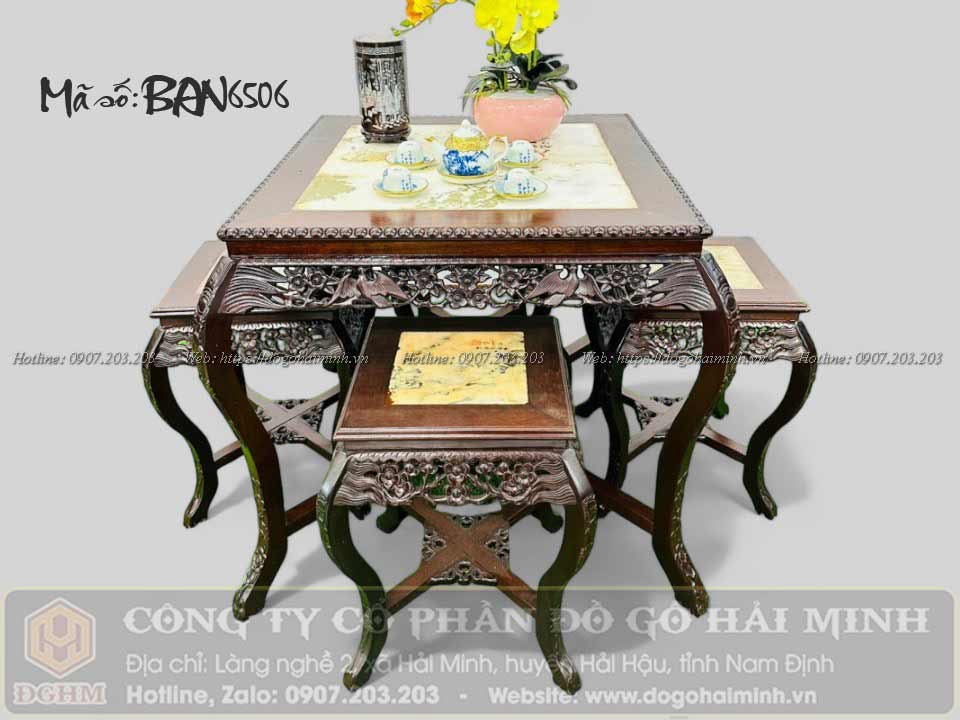 bộ bàn vuông 4 ghế đôn hoa mai