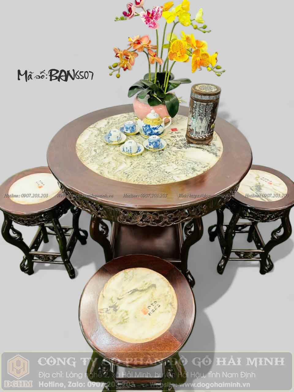 bộ bàn tròn 4 ghế gỗ gụ