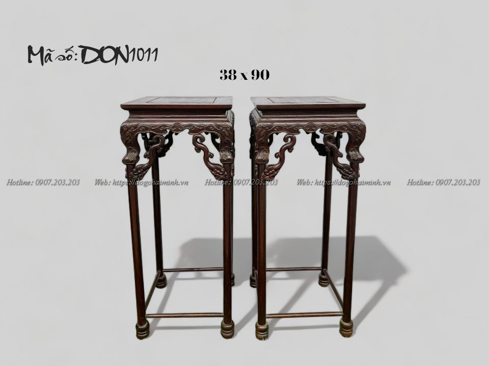 Ghế đôn vuông chân tròn gỗ gụ