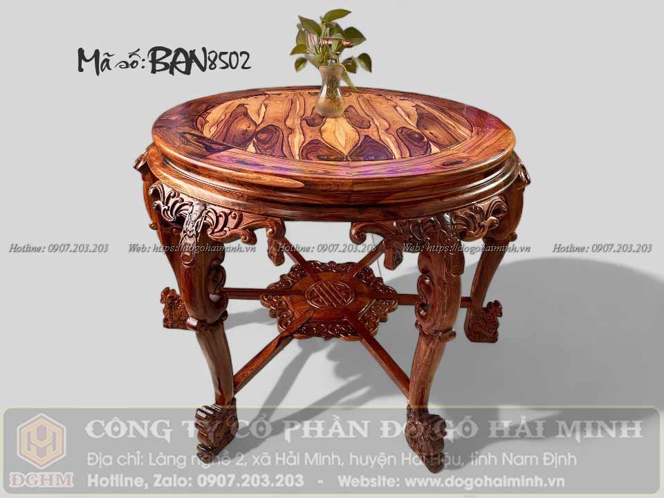 bàn trà mặt tròn gỗ cẩm việt