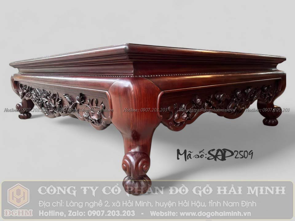 sập mành gỗ gụ đục sen vịt