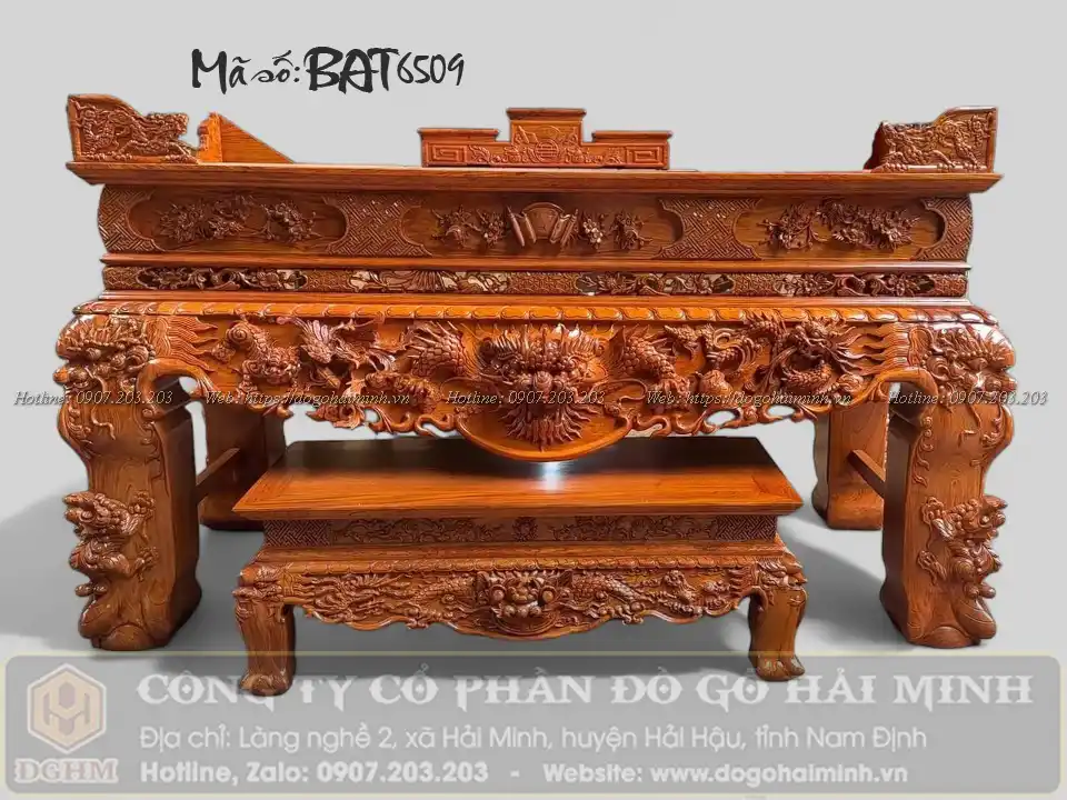 sập thờ chân 26 đục tứ linh