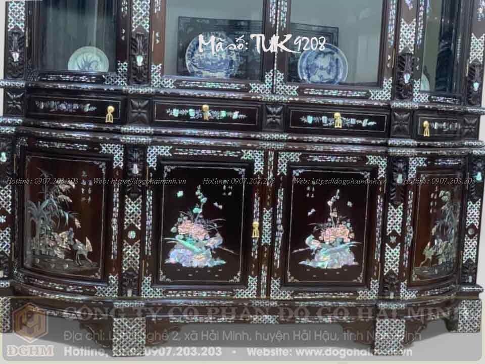 Tủ Bày Đồ Dáng Louis Khảm Ốc - Mã số: TUK9208 4 tủ bày đồ dáng louis gỗ gụ khảm ốc