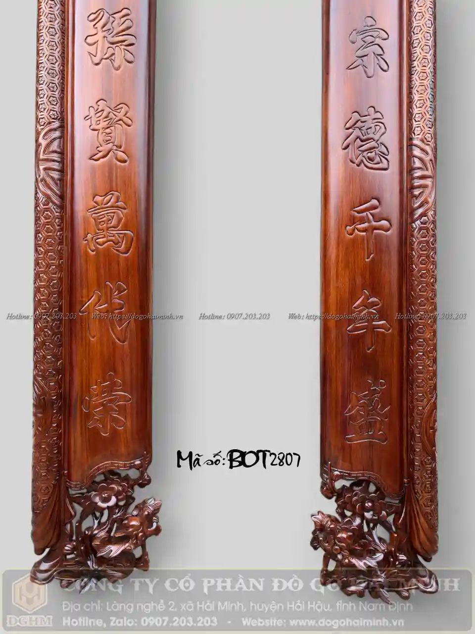 câu đối đục mai hoá rồng gỗ gụ ta