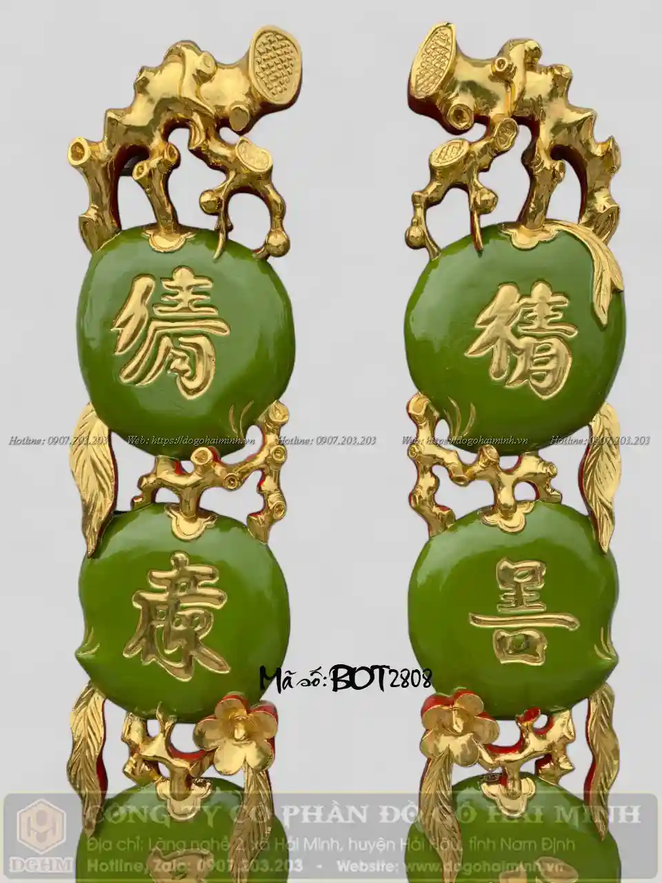 câu đối quả đào gỗ dổi