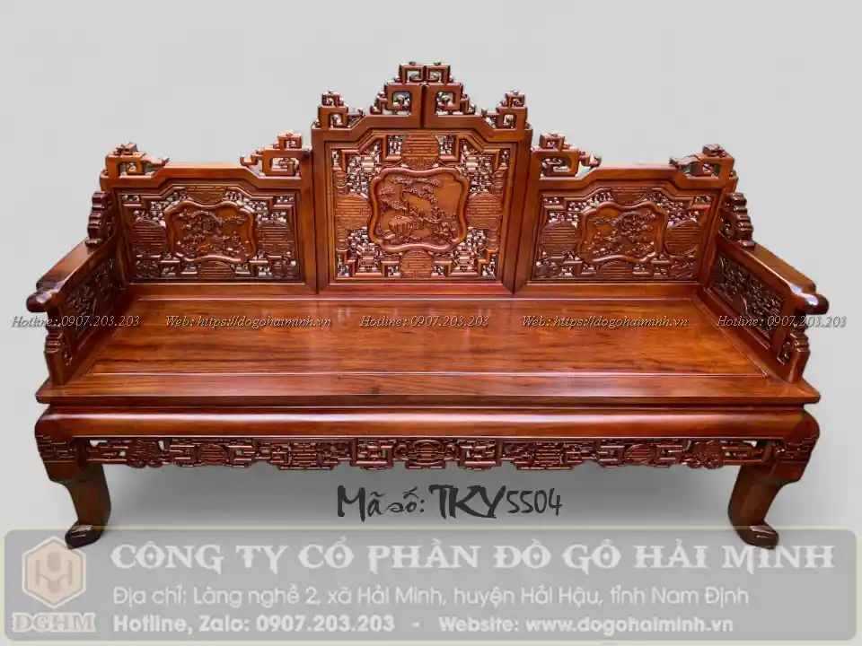 ghế trường kỷ đục triện tích tứ dân