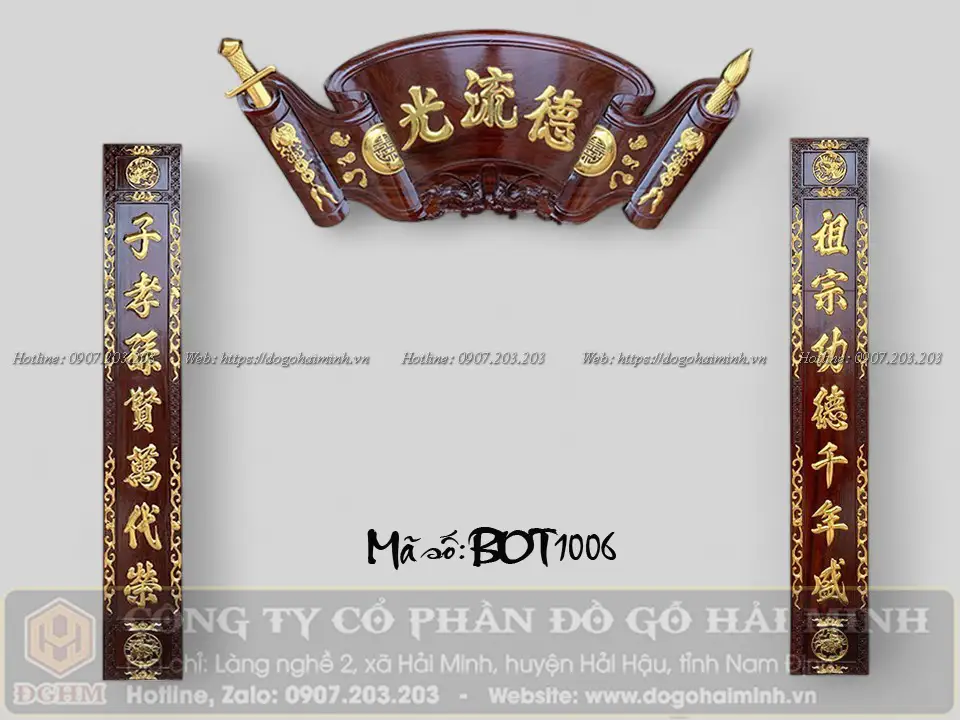 cuốn thư câu đối đức lưu quang gỗ nguyên khối