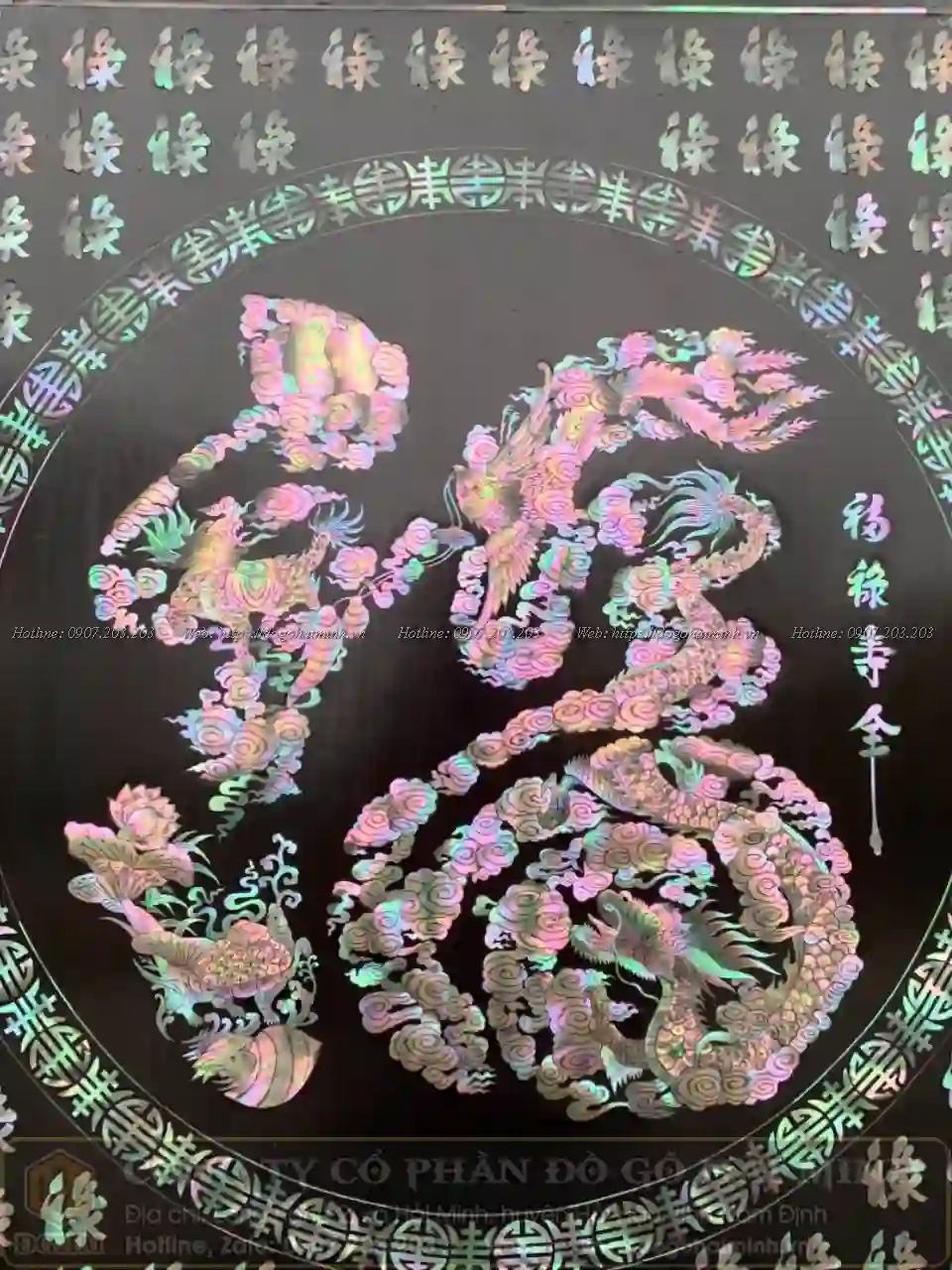 tranh bách phúc hoá tứ linh khảm ốc đỏ đẹp