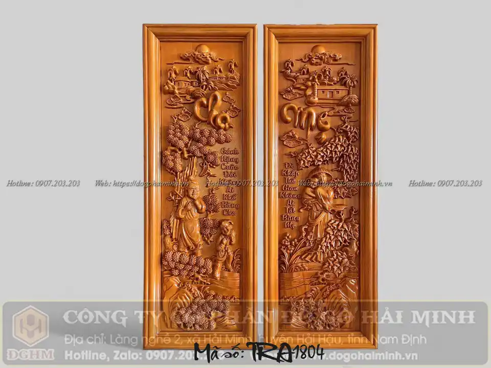 tranh cha mẹ gỗ gõ đỏ đẹp