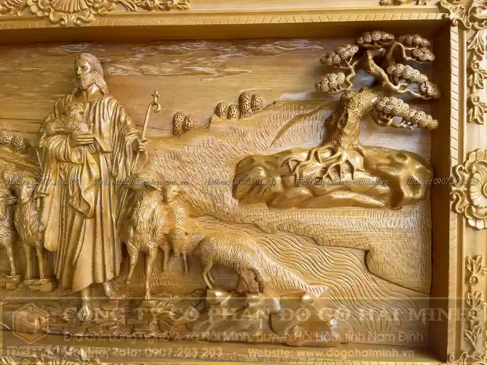 tranh gỗ chúa chăn chiên