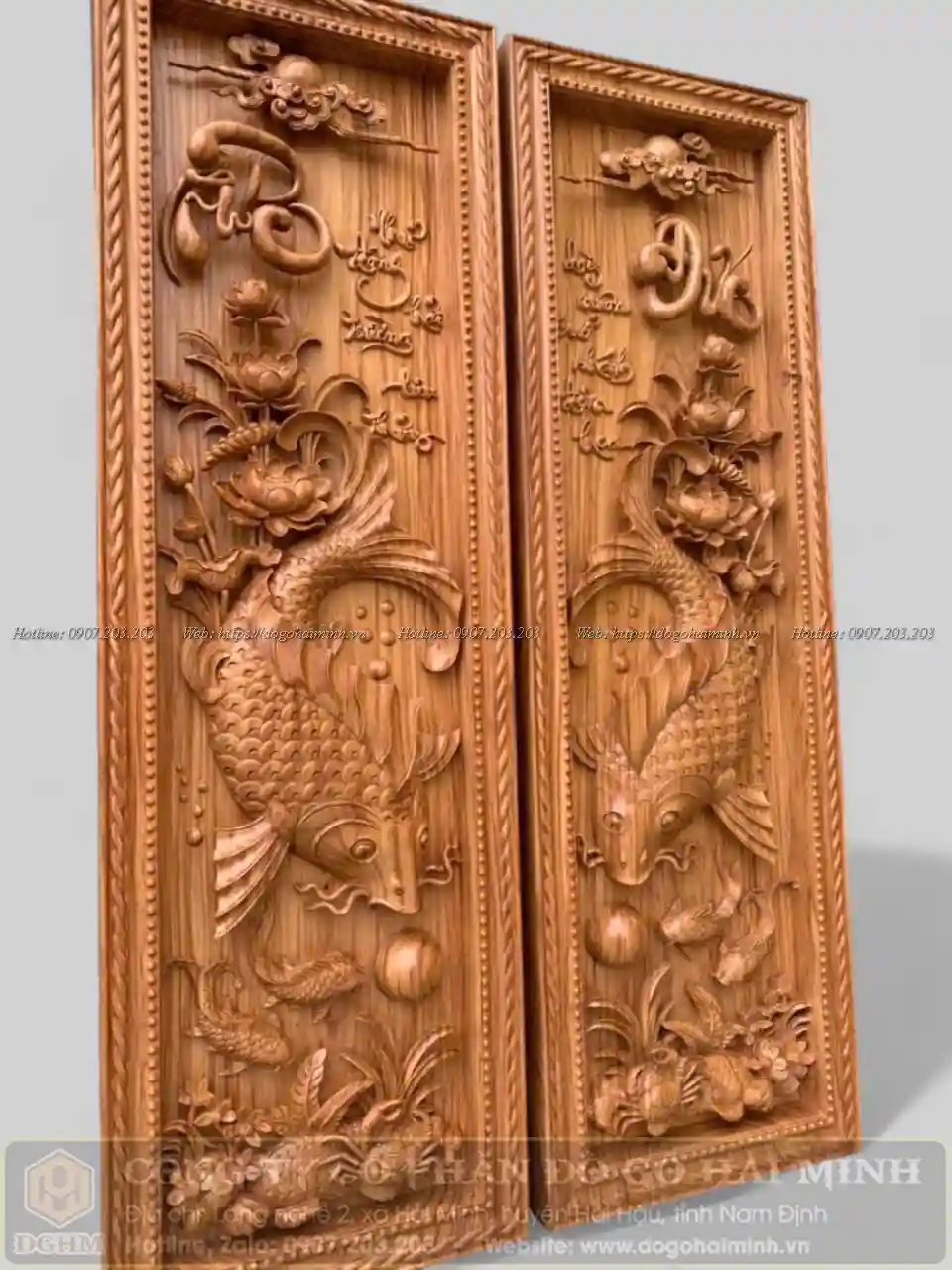 tranh gỗ lý ngư vọng nguyệt