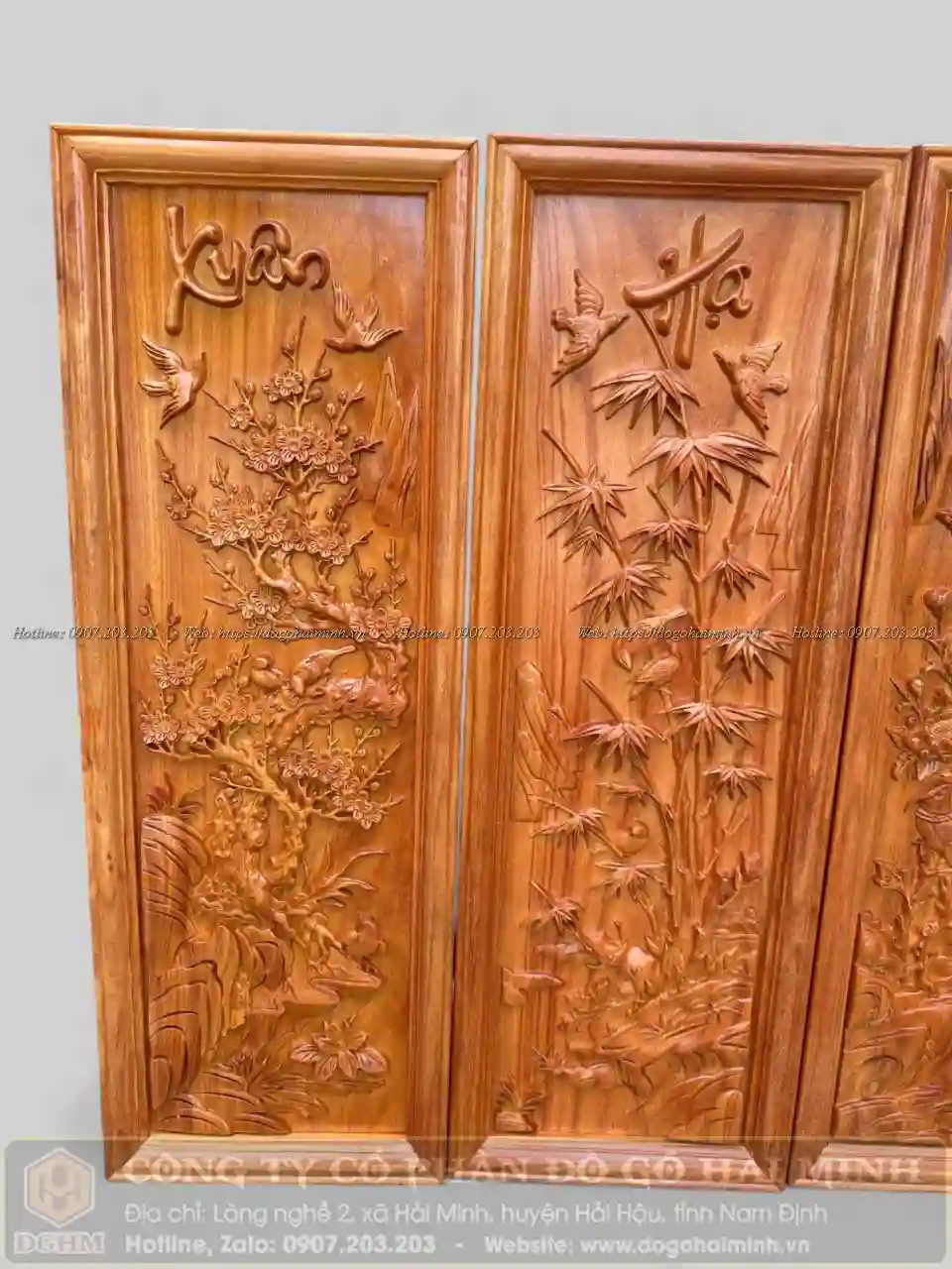 tranh tứ quý giá rẻ gỗ hương đỏ