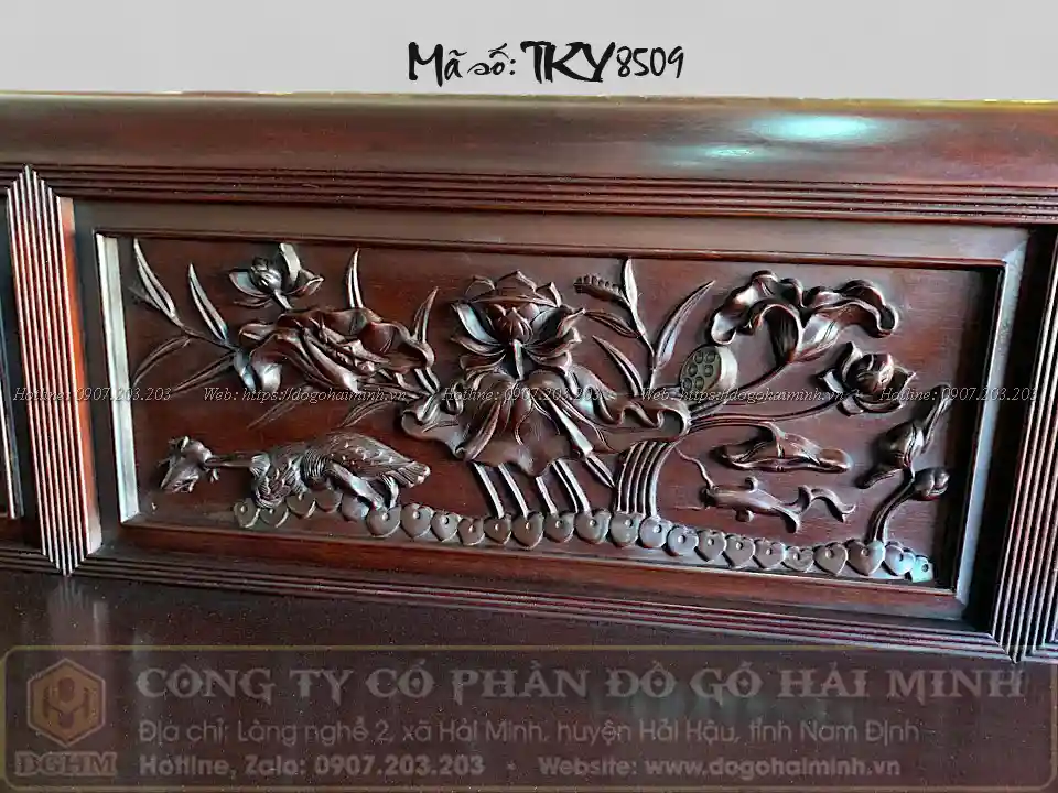 trường kỷ đục tứ quý tràn lô đục sen cò