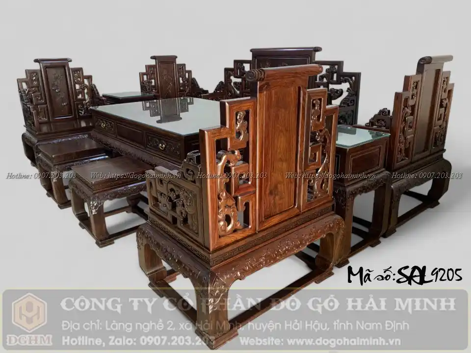 mẫu bàn ghế sơn thuỷ gỗ trắc 10 món