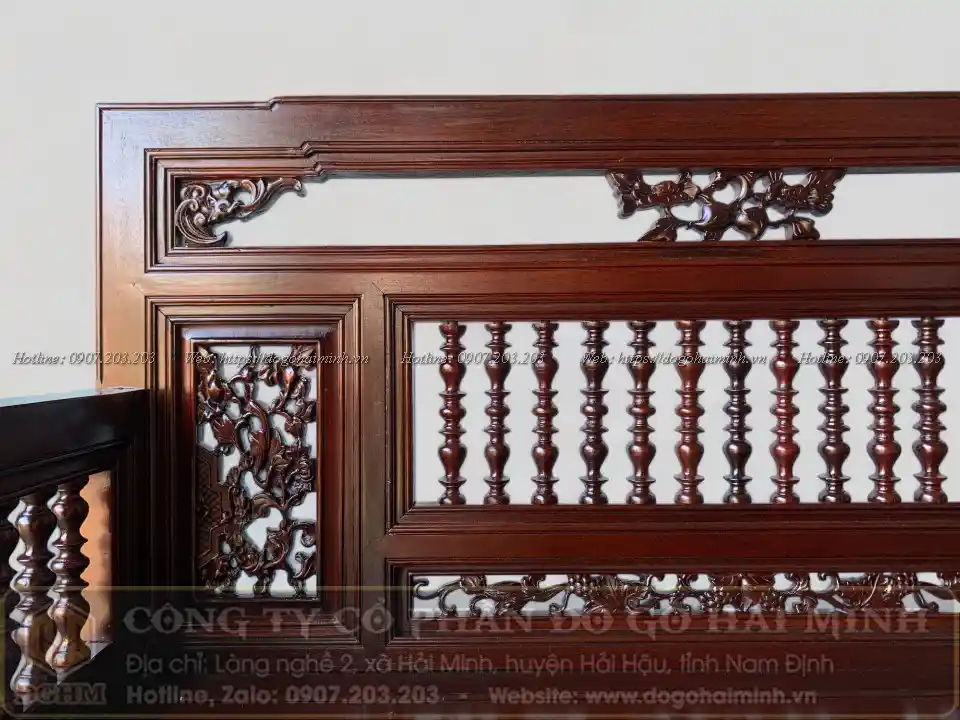 trường kỷ song tiện chân thẳng mẫu huế gỗ gụ