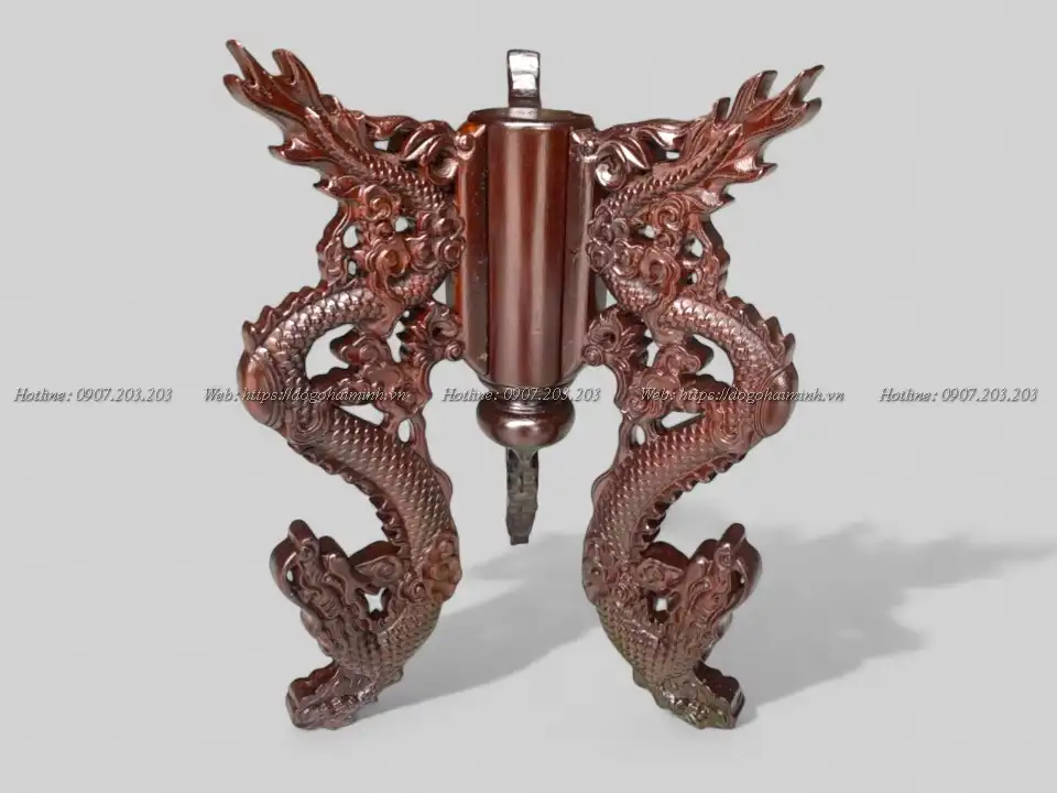 chò gỗ 3 chân để hoa quả đục rồng