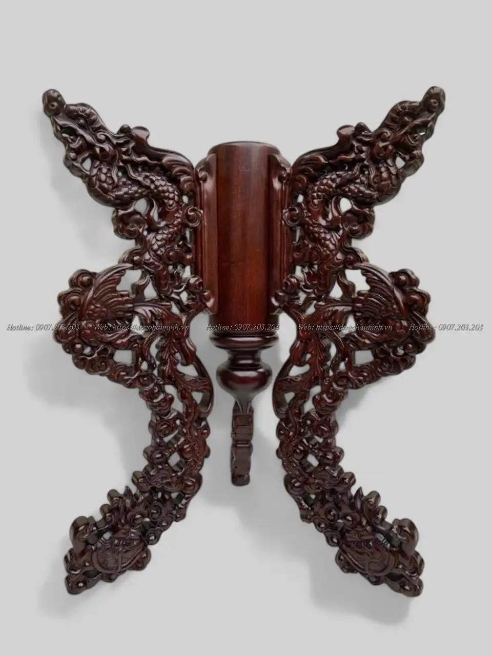 chò gỗ bàn thờ 3 chân đục tứ linh