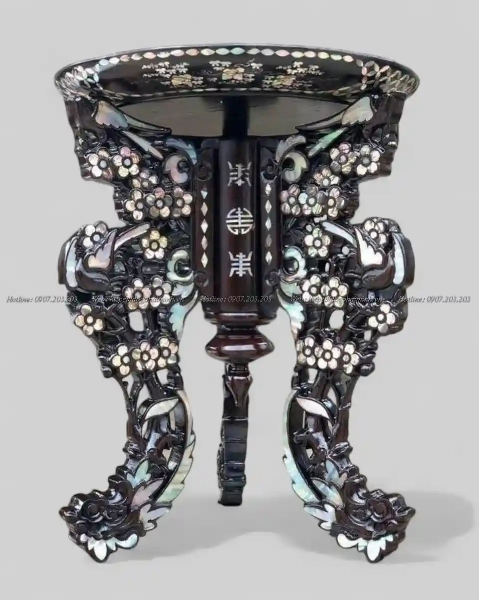 mâm đĩa gỗ hoa mai khảm ốc