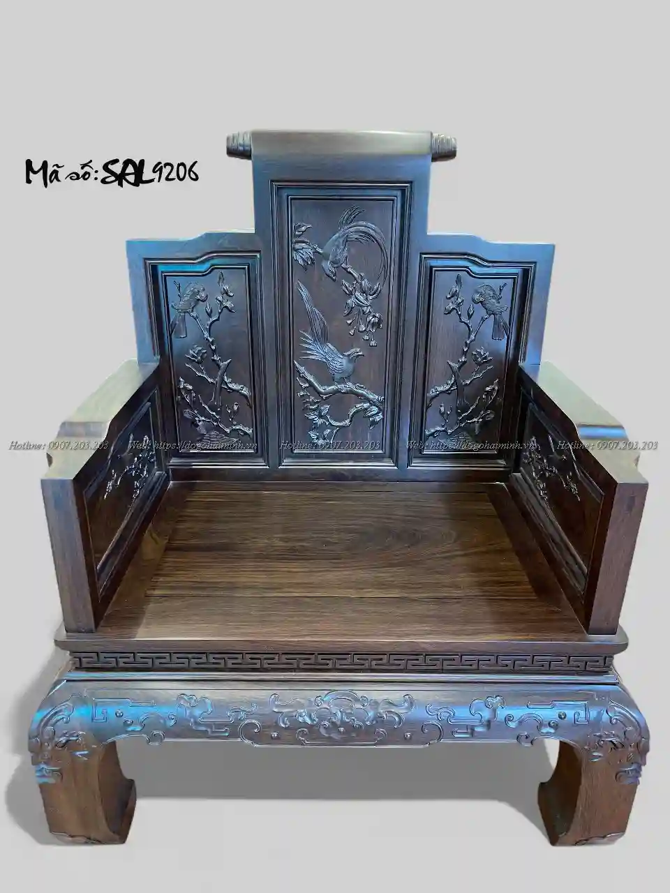 ghế ngắn sơn thỷ đục chim hoa gỗ trắc