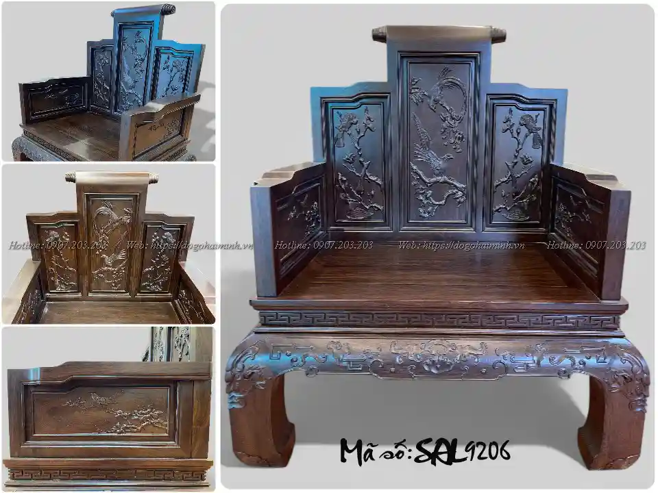 ghế ngắn sơn thuỷ đục chim hoa gỗ trắc