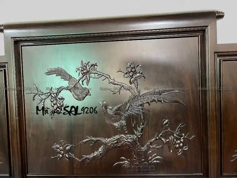 ghế dài sơn thuỷ đục cảnh chim hoa