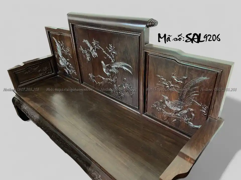 mẫu ghế dài sơn thuỷ đục chim hoa gỗ trắc